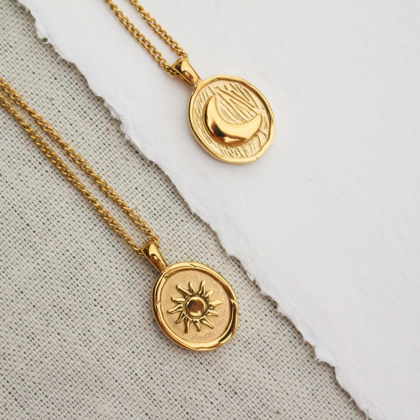 Round Sun Moon 18K Gold Plated Necklace