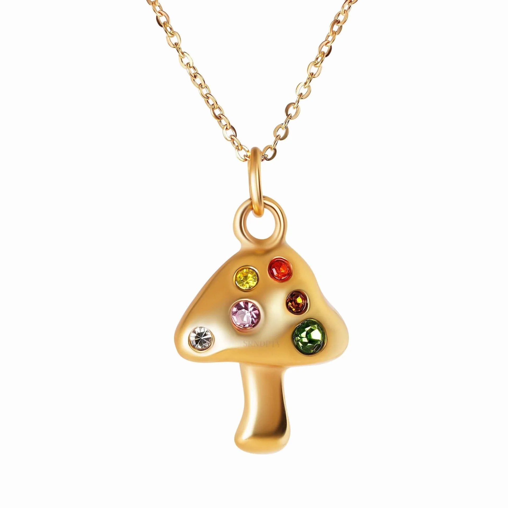 Retro Simple Style Streetwear Mushroom Stainless Steel Plating Inlay Zircon 18K Gold Plated Pendant Necklace_colorza_1