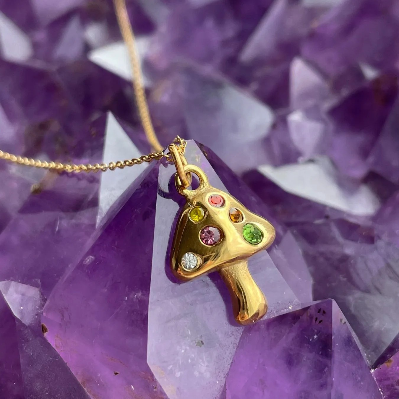 Retro Simple Style Streetwear Mushroom Stainless Steel Plating Inlay Zircon 18K Gold Plated Pendant Necklace_colorza_3