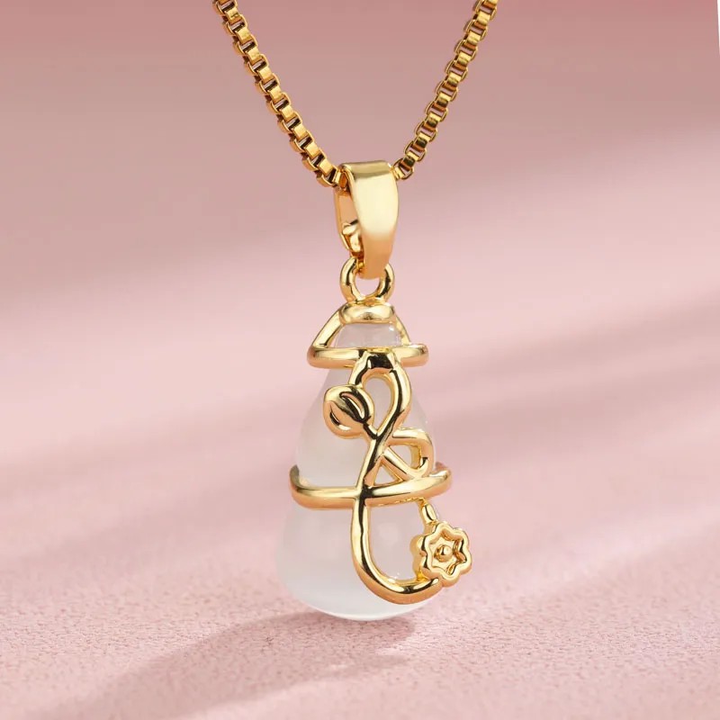 Elegant Shiny Maple Leaf Flower Stainless Steel Plating Inlay Zircon 18K Gold Plated Pendant Necklace_colorza_1