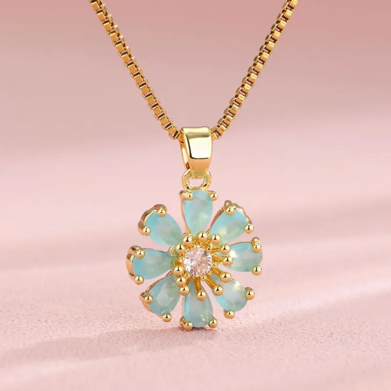 Elegant Shiny Maple Leaf Flower Stainless Steel Plating Inlay Zircon 18K Gold Plated Pendant Necklace_colorza_2