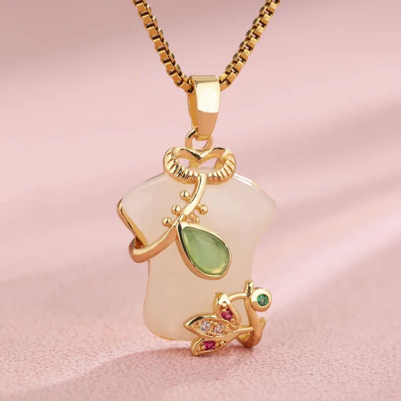 Elegant Shiny Maple Leaf Flower Stainless Steel Plating Inlay Zircon 18K Gold Plated Pendant Necklace_colorza_3