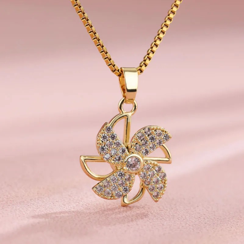 Elegant Shiny Maple Leaf Flower Stainless Steel Plating Inlay Zircon 18K Gold Plated Pendant Necklace_colorza_9