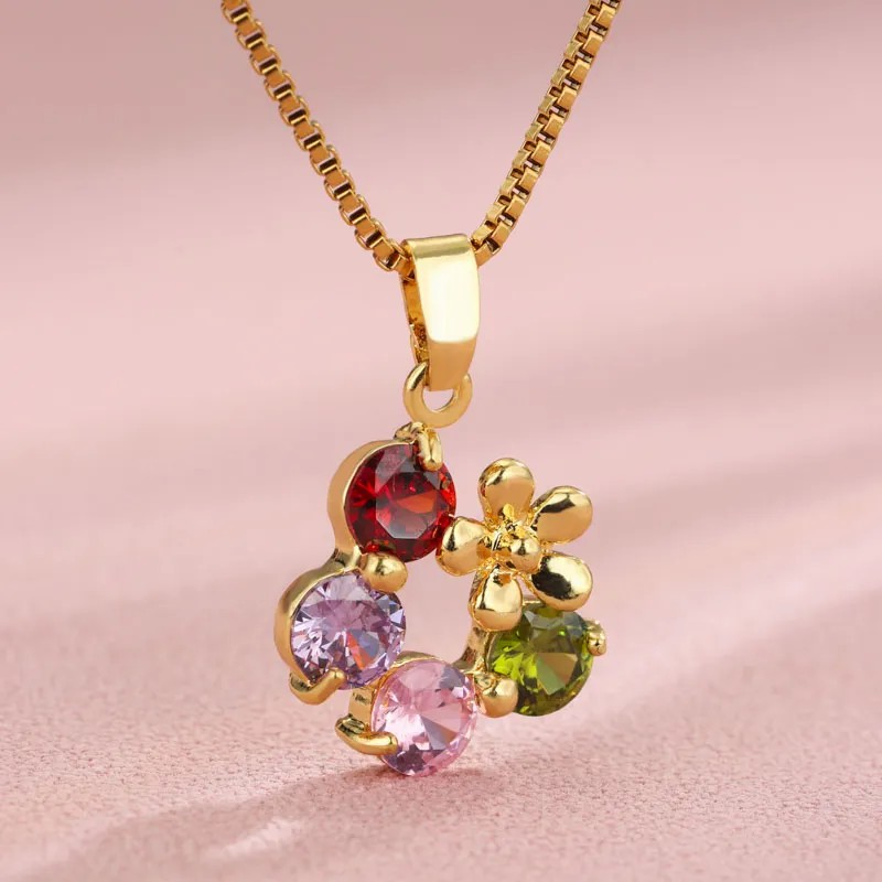 Elegant Shiny Maple Leaf Flower Stainless Steel Plating Inlay Zircon 18K Gold Plated Pendant Necklace_colorza_15