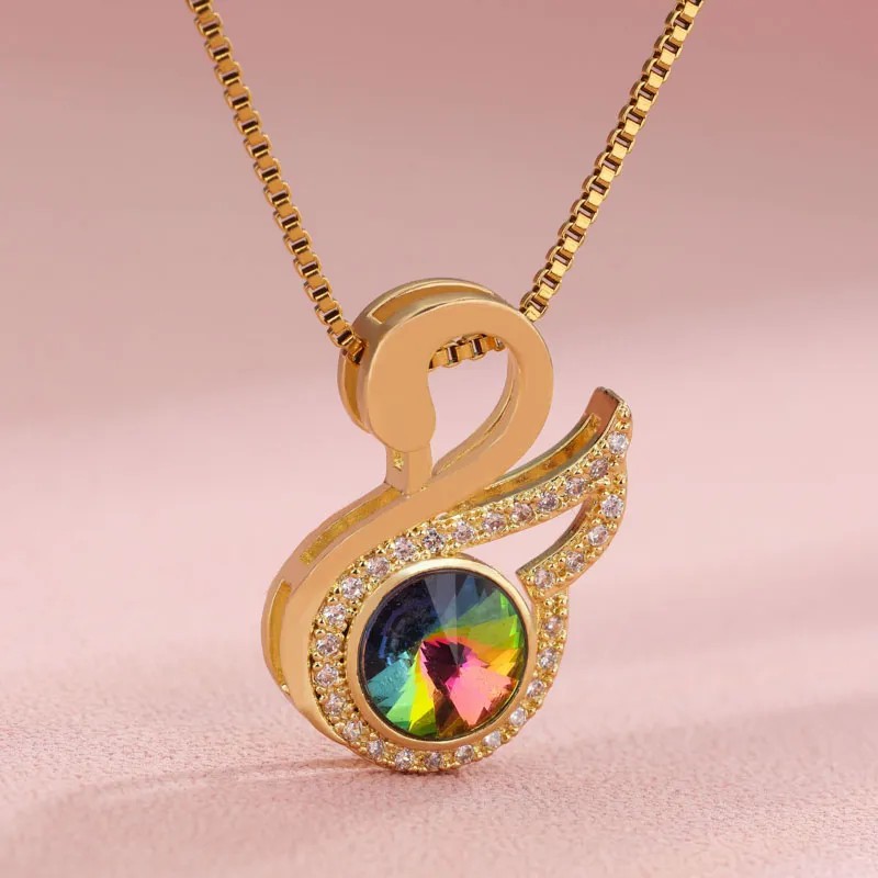 Elegant Shiny Maple Leaf Flower Stainless Steel Plating Inlay Zircon 18K Gold Plated Pendant Necklace_colorza_17