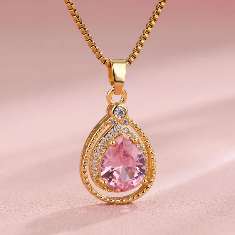 Elegant Shiny Maple Leaf Flower Stainless Steel Plating Inlay Zircon 18K Gold Plated Pendant Necklace_colorza_18