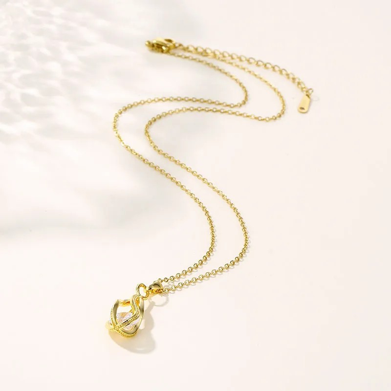 Elegant Water Droplets Stainless Steel Plating Hollow Out Inlay Zircon 18K Gold Plated Pendant Necklace_colorza_1