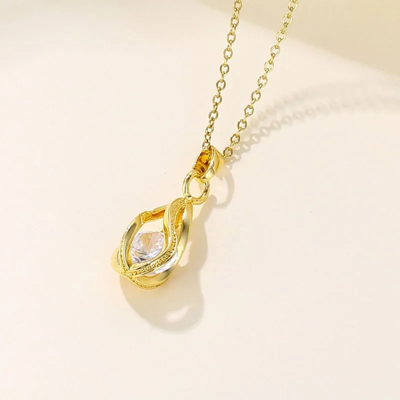 Elegant Water Droplets Stainless Steel Plating Hollow Out Inlay Zircon 18K Gold Plated Pendant Necklace_colorza_3