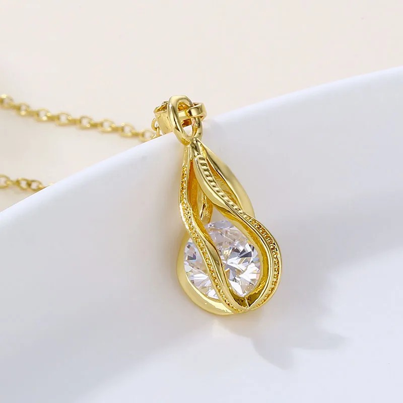 Elegant Water Droplets Stainless Steel Plating Hollow Out Inlay Zircon 18K Gold Plated Pendant Necklace_colorza_4