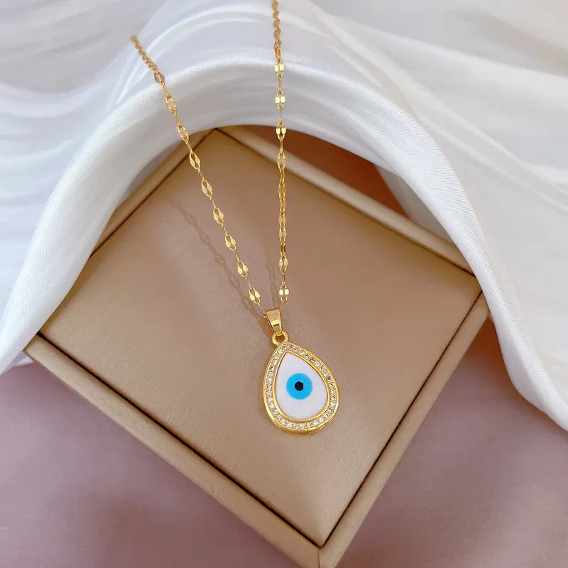 Water Drop Devil's Eye Stainless Steel Pendant Necklace
