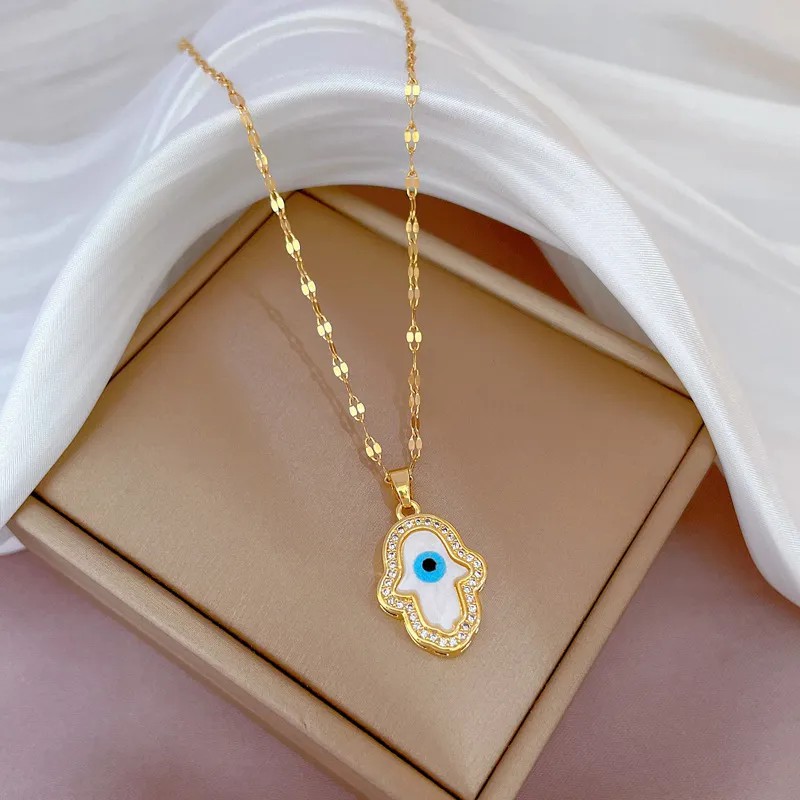 Devil's Eye Palm Stainless Steel Pendant Necklace