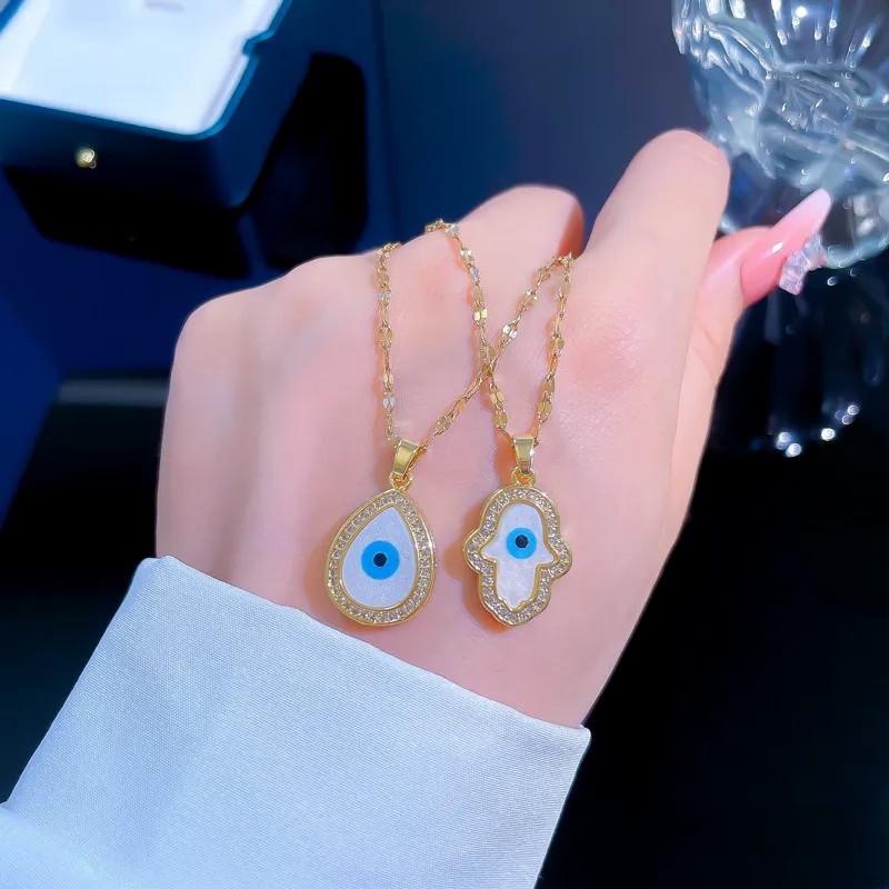 Devil's Eye Palm Stainless Steel Pendant Necklace