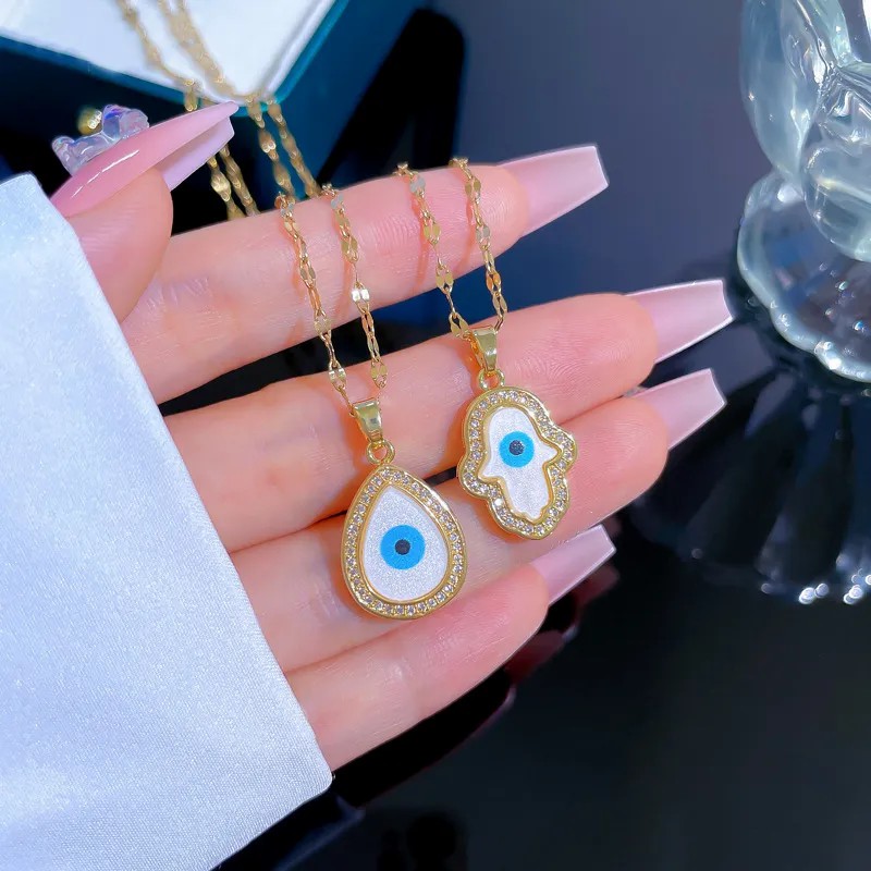 Devil's Eye Palm Stainless Steel Pendant Necklace