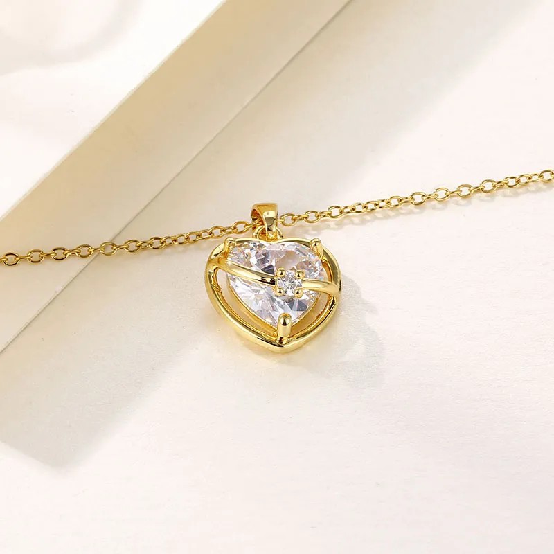 Elegant Heart Shape Stainless Steel Plating Hollow Out Inlay Zircon 18K Gold Plated Pendant Necklace_colorza_3