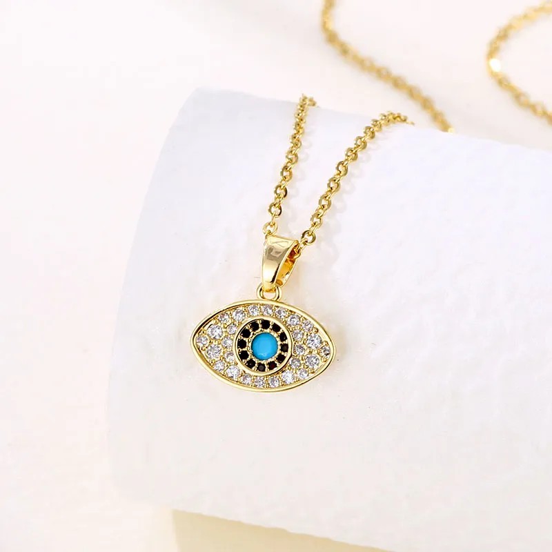 Casual Modern Style Devil'S Eye Stainless Steel Plating Inlay Opal Zircon 18K Gold Plated Pendant Necklace_colorza_1