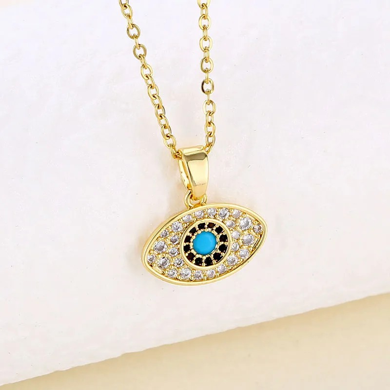 Casual Modern Style Devil'S Eye Stainless Steel Plating Inlay Opal Zircon 18K Gold Plated Pendant Necklace_colorza_2