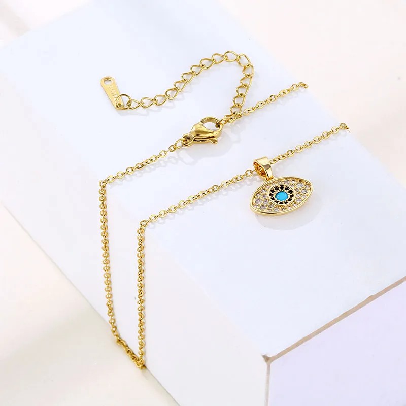 Casual Modern Style Devil'S Eye Stainless Steel Plating Inlay Opal Zircon 18K Gold Plated Pendant Necklace_colorza_3