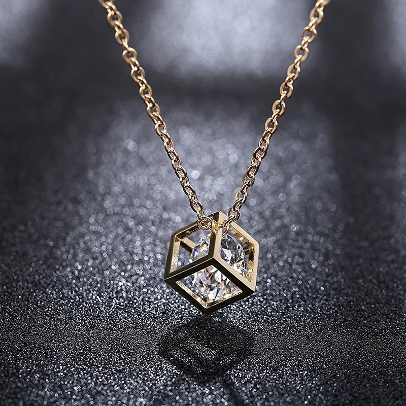 Modern Style Square Stainless Steel Plating Hollow Out Inlay Zircon 18K Gold Plated Pendant Necklace_colorza_5