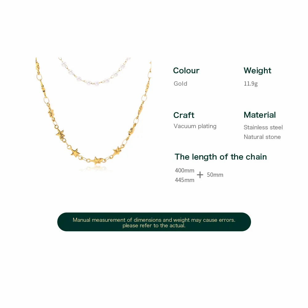 Vacation Pentagram Stainless Steel Pearl Plating Layered Necklaces_colorza_3