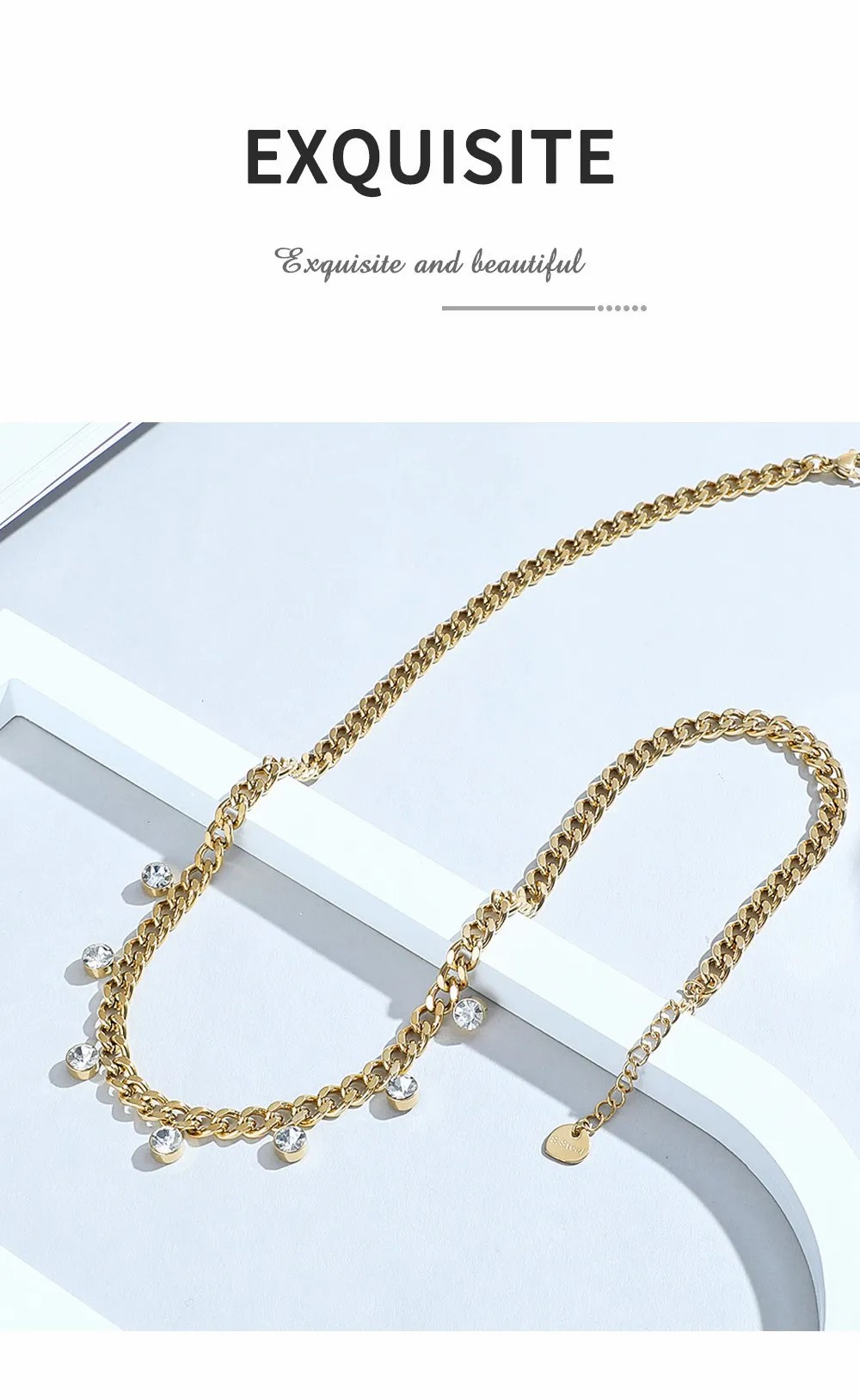 Hip-Hop Round Stainless Steel Plating Inlay Rhinestones Necklace
