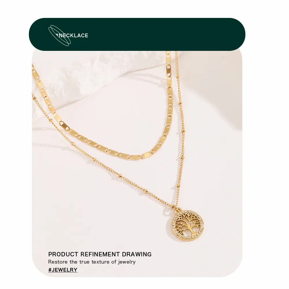 Retro Roman Style Tree Stainless Steel Plating Inlay Rhinestones Pendant Necklace_colorza_1