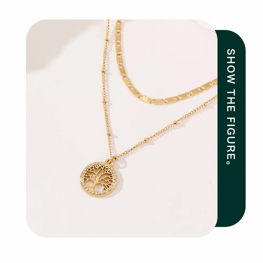 Retro Roman Style Tree Stainless Steel Plating Inlay Rhinestones Pendant Necklace_colorza_2