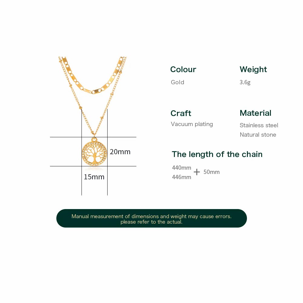 Retro Roman Style Tree Stainless Steel Plating Inlay Rhinestones Pendant Necklace_colorza_3
