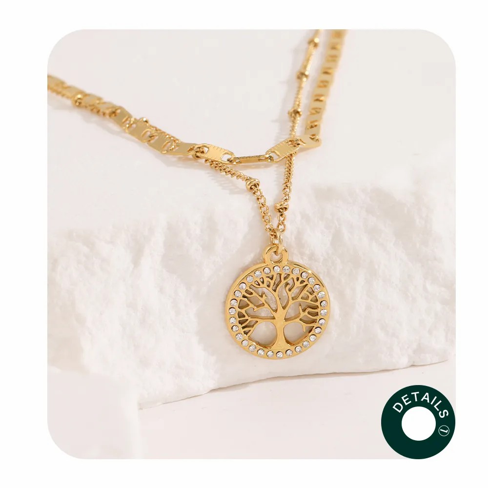 Retro Roman Style Tree Stainless Steel Plating Inlay Rhinestones Pendant Necklace_colorza_5