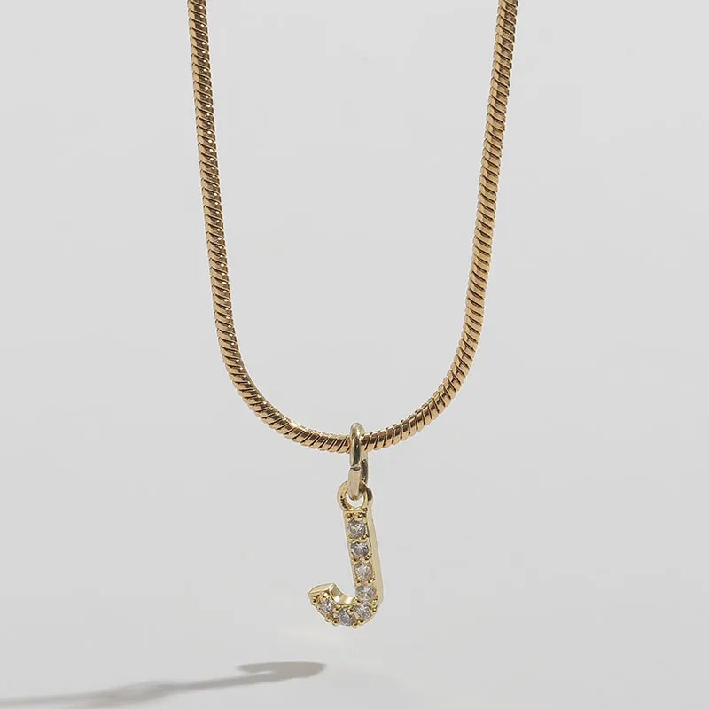 Classic Style Commute Letter Titanium Steel Inlay Zircon 14K Gold Plated Pendant Necklace_colorza_1