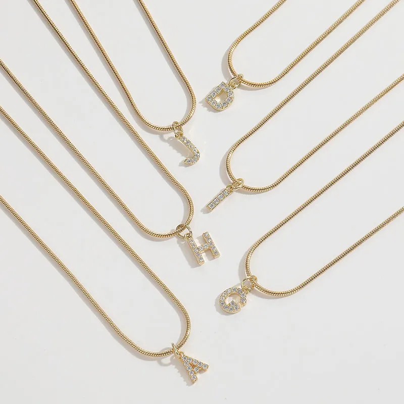 Wholesale Stainess Steel Necklace Classic Style Commute Letter Zircon Inlaid 14K Gold Plated Pendant Necklace