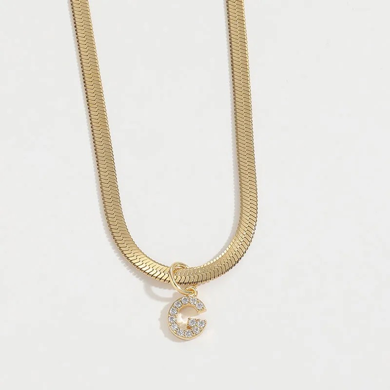 Letter Titanium Steel Inlay Zircon Necklace