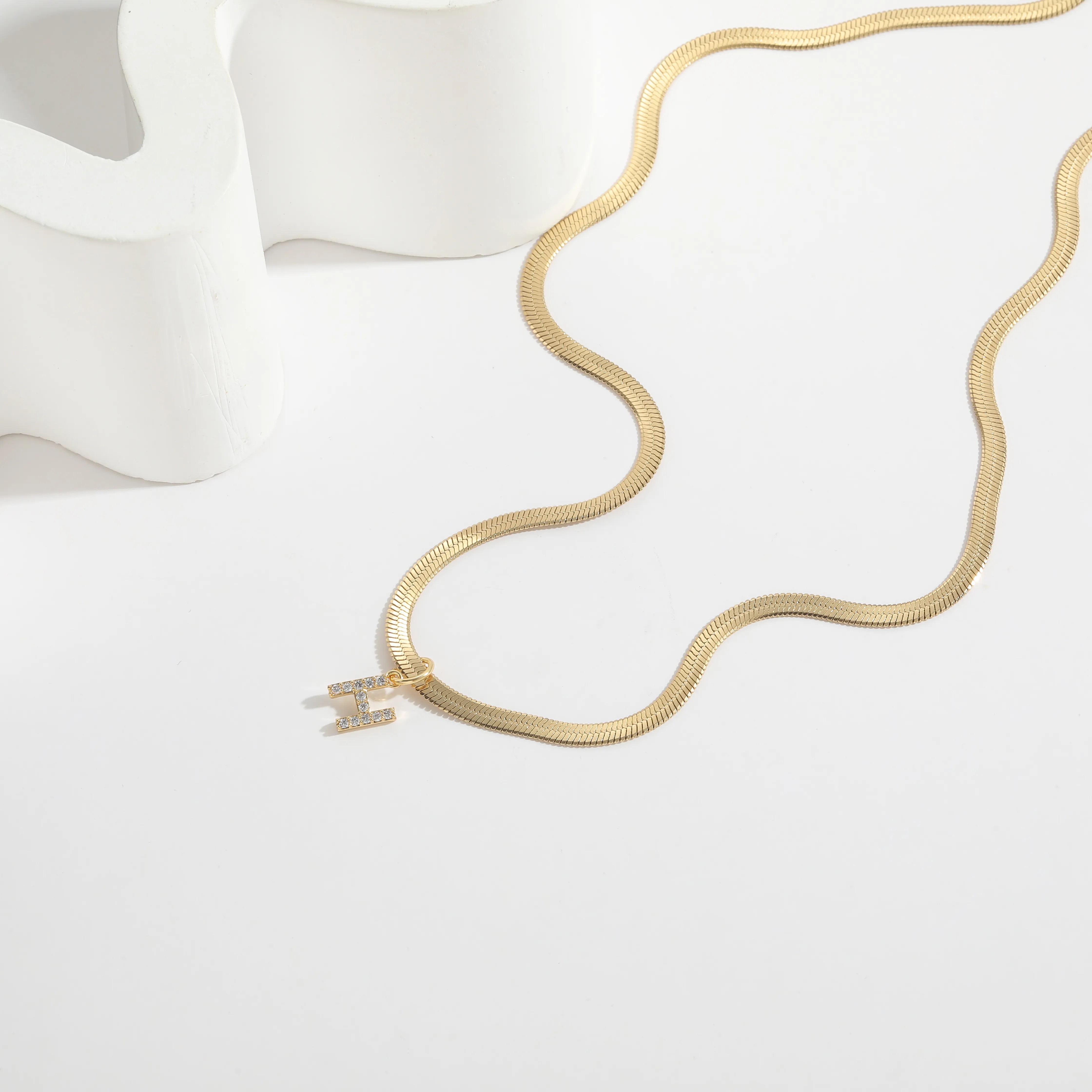 Letter Inlay Zircon Gold Plated Pendant Necklace