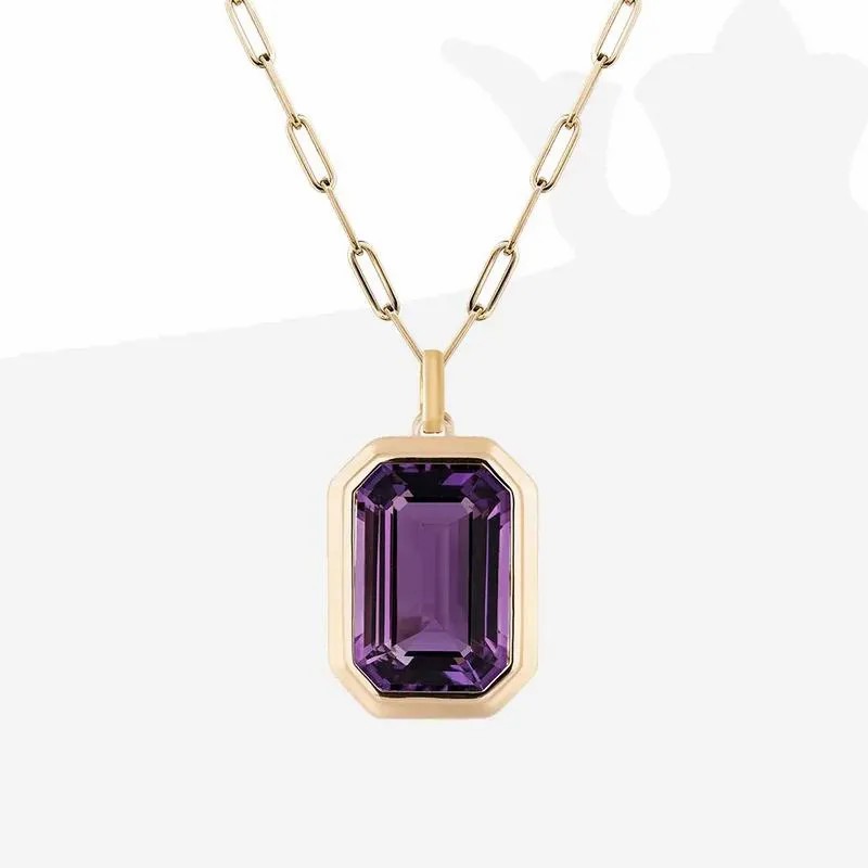 Square Inlay Purple Zircon Pendant Necklace