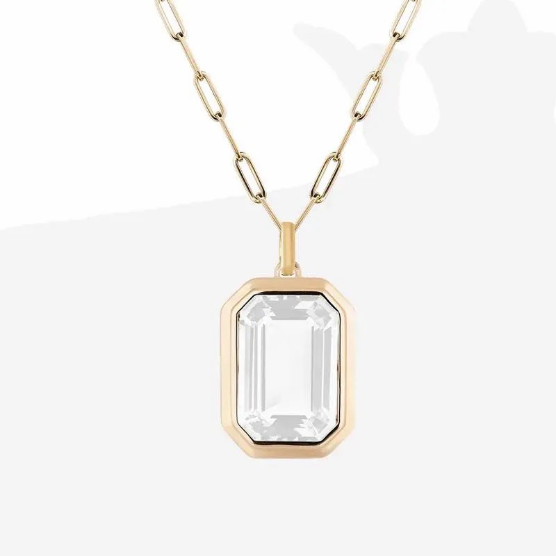 Square Inlay White Zircon Pendant Necklace