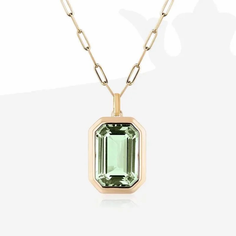 Square Inlay Green Zircon Pendant Necklace