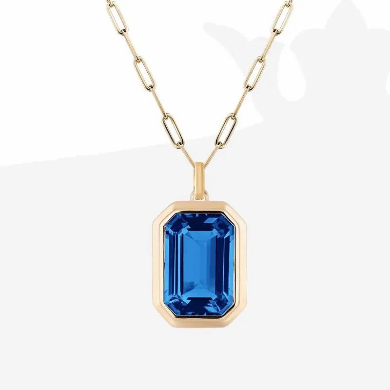 Square Inlay Bule Zircon Pendant Necklace