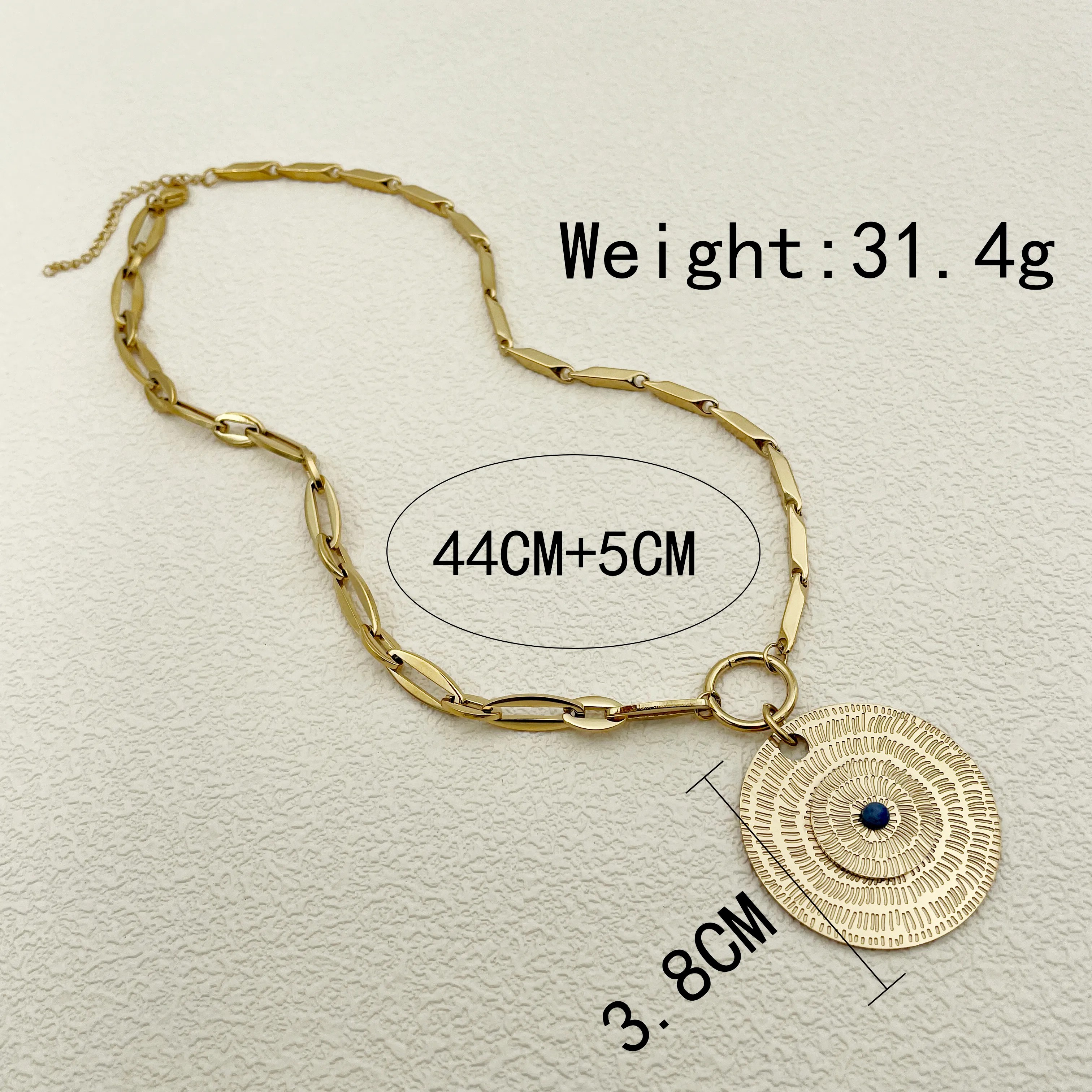 Elegant Luxurious Ethnic Style Round Stripe Stainless Steel Plating Inlay Beads Gold Plated Pendant Necklace_colorza_3