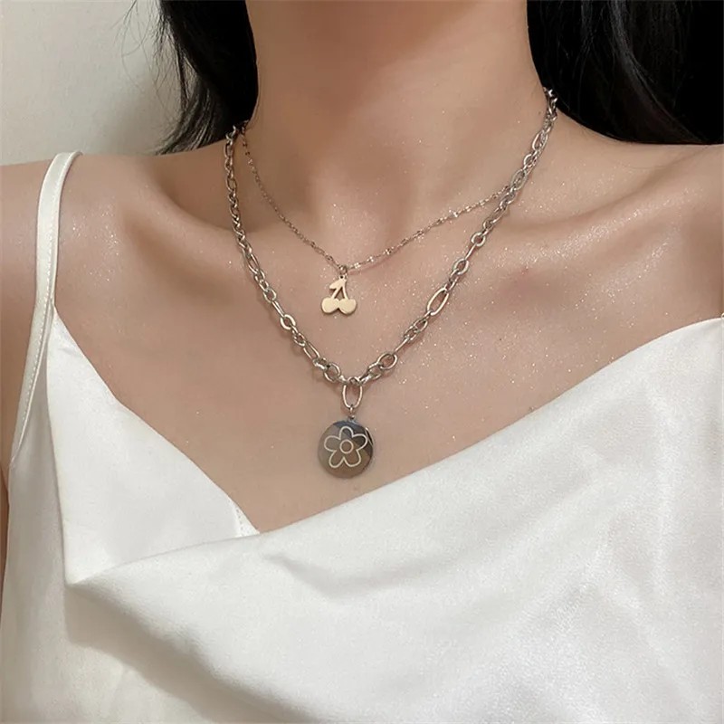 Retro Simple Style Letter Moon Heart Shape Alloy Titanium Steel Plating Inlay Acrylic Artificial Diamond Rhinestones Gold Plated Silver Plated Necklace_colorza_11