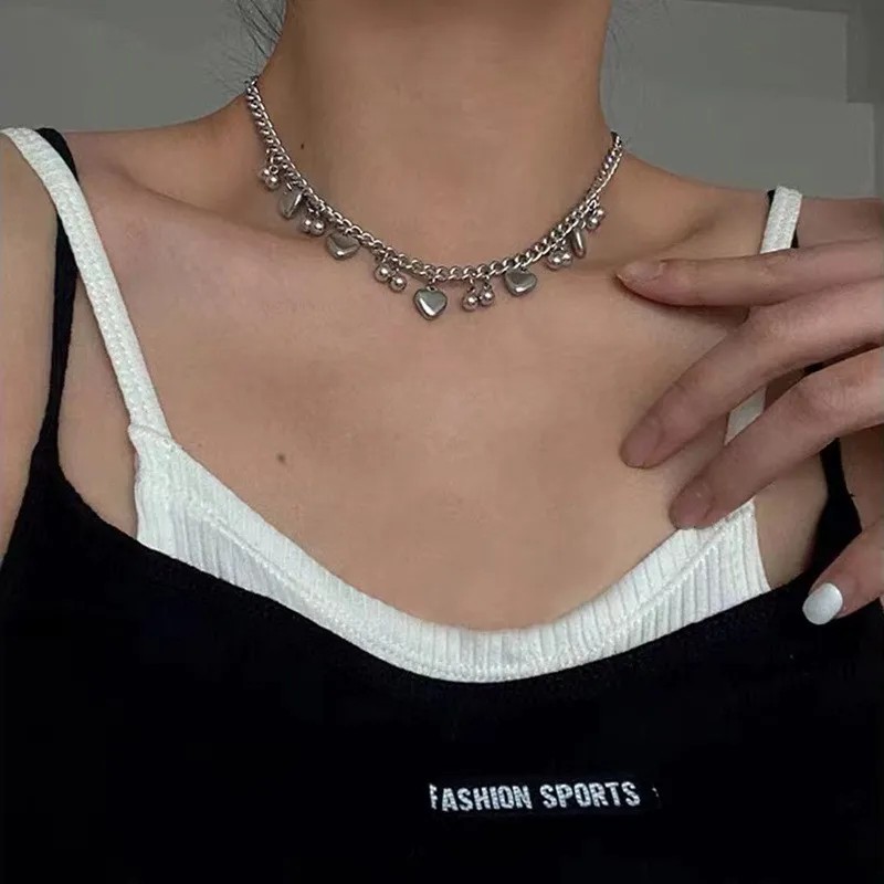 Retro Simple Style Letter Moon Heart Shape Alloy Titanium Steel Plating Inlay Acrylic Artificial Diamond Rhinestones Gold Plated Silver Plated Necklace_colorza_15