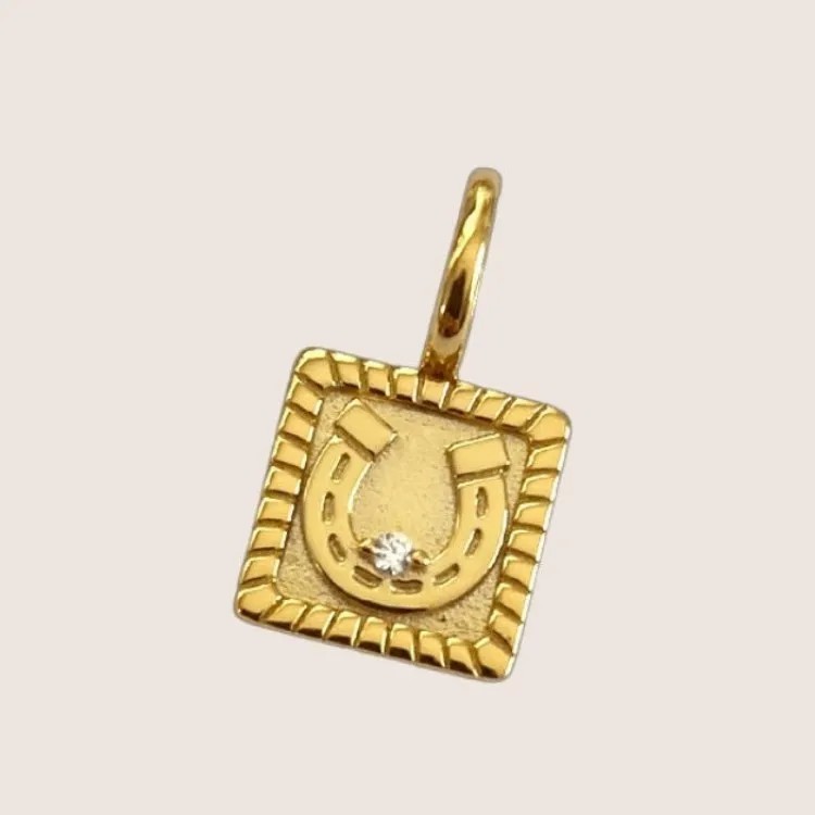 Vintage Style Square Horseshoe Stainless Steel Plating Inlay Zircon 18K Gold Plated Pendant Necklace_colorza_1