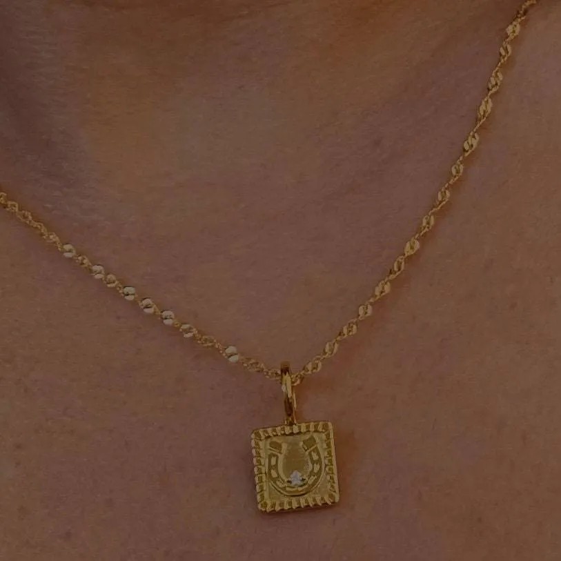 Vintage Style Square Horseshoe Stainless Steel Plating Inlay Zircon 18K Gold Plated Pendant Necklace_colorza_2