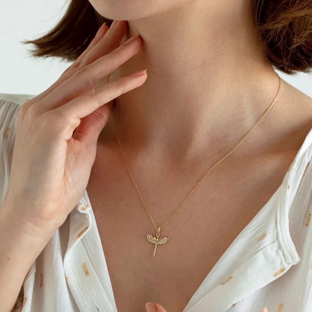 Vintage Style Wings Stainless Steel Plating Inlay Zircon 18K Gold Plated Pendant Necklace_colorza_4