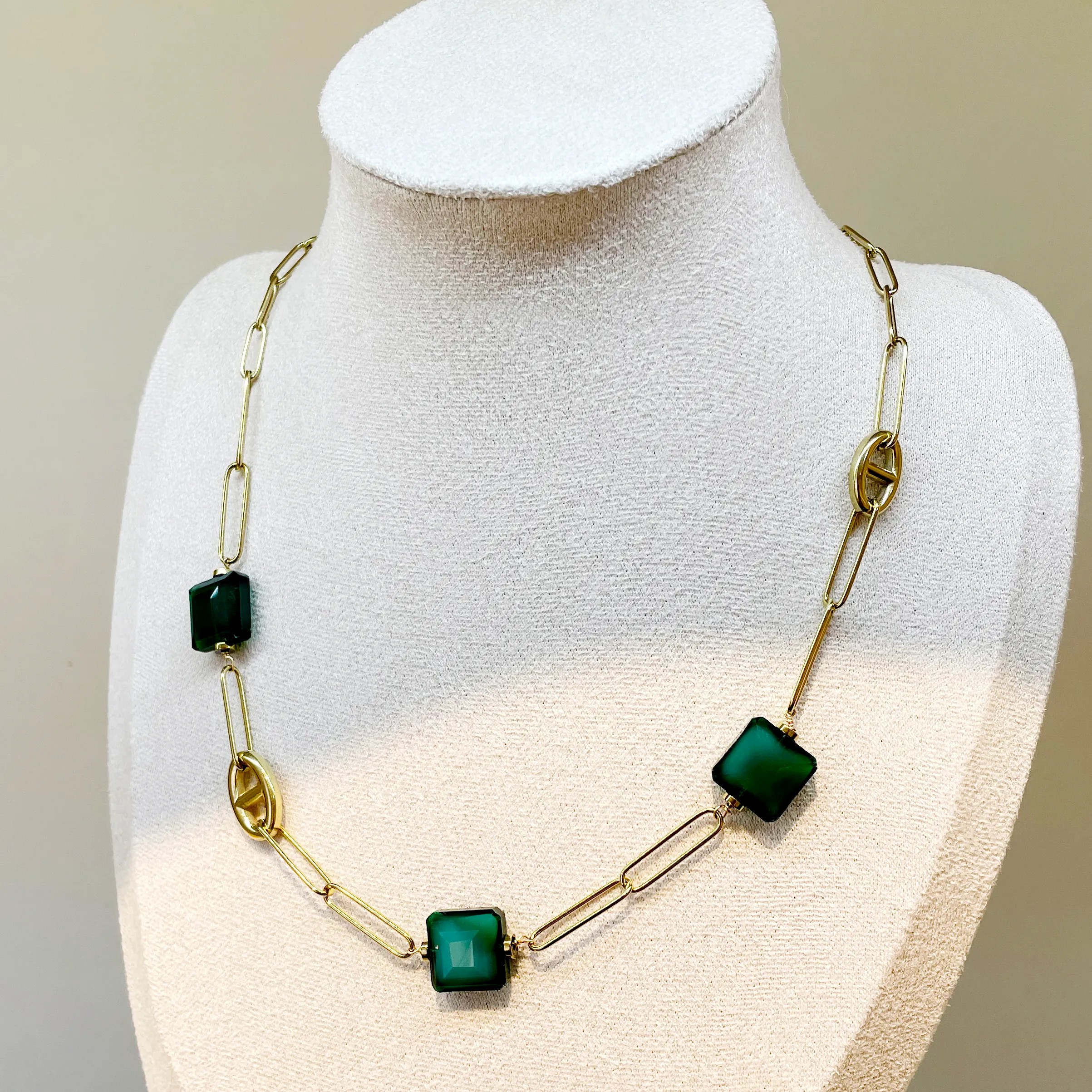 Simple Style Irregular Stainless Steel Metal Polishing Plating Inlay Gem Gold Plated Necklace_colorza_1
