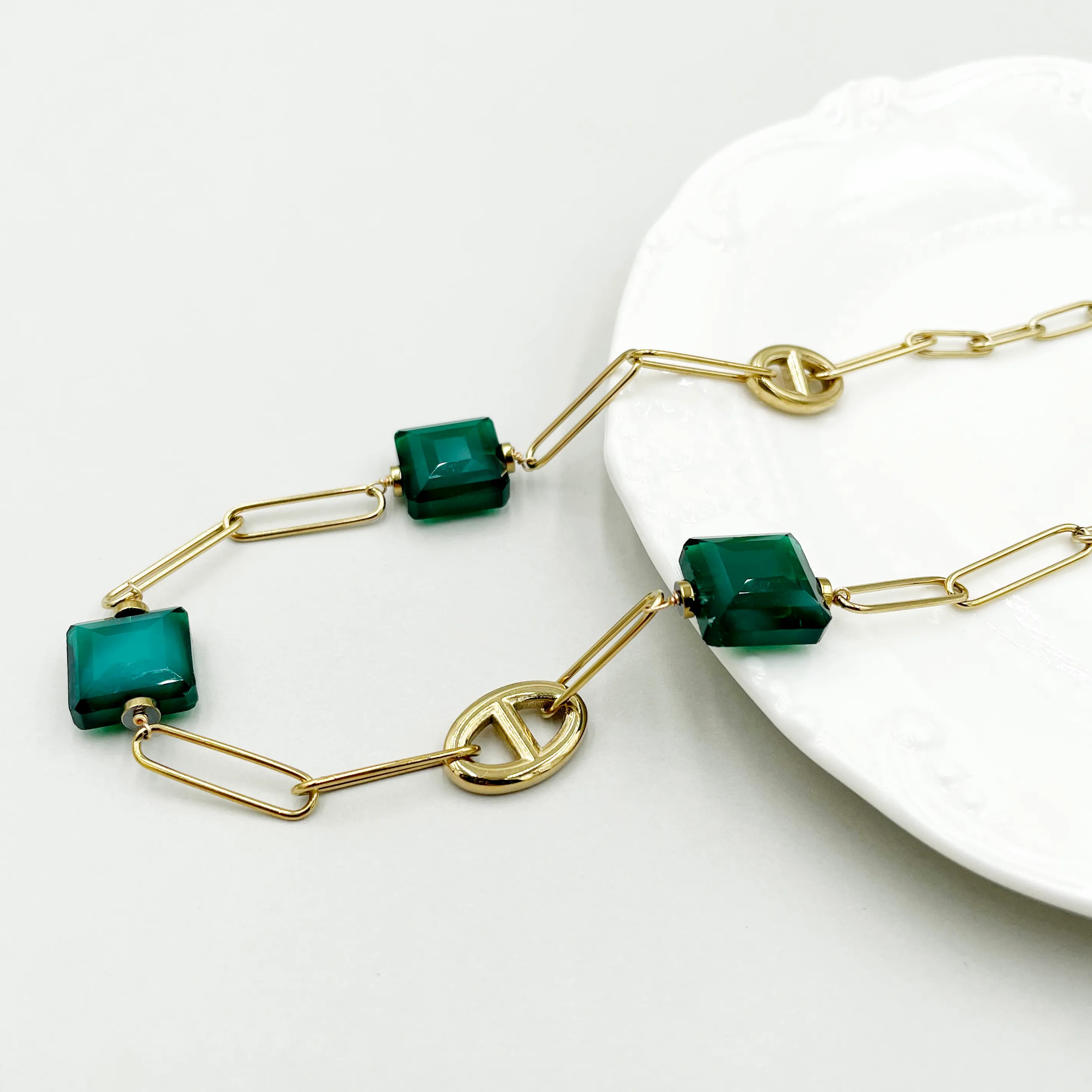 Simple Style Irregular Stainless Steel Metal Polishing Plating Inlay Gem Gold Plated Necklace_colorza_2