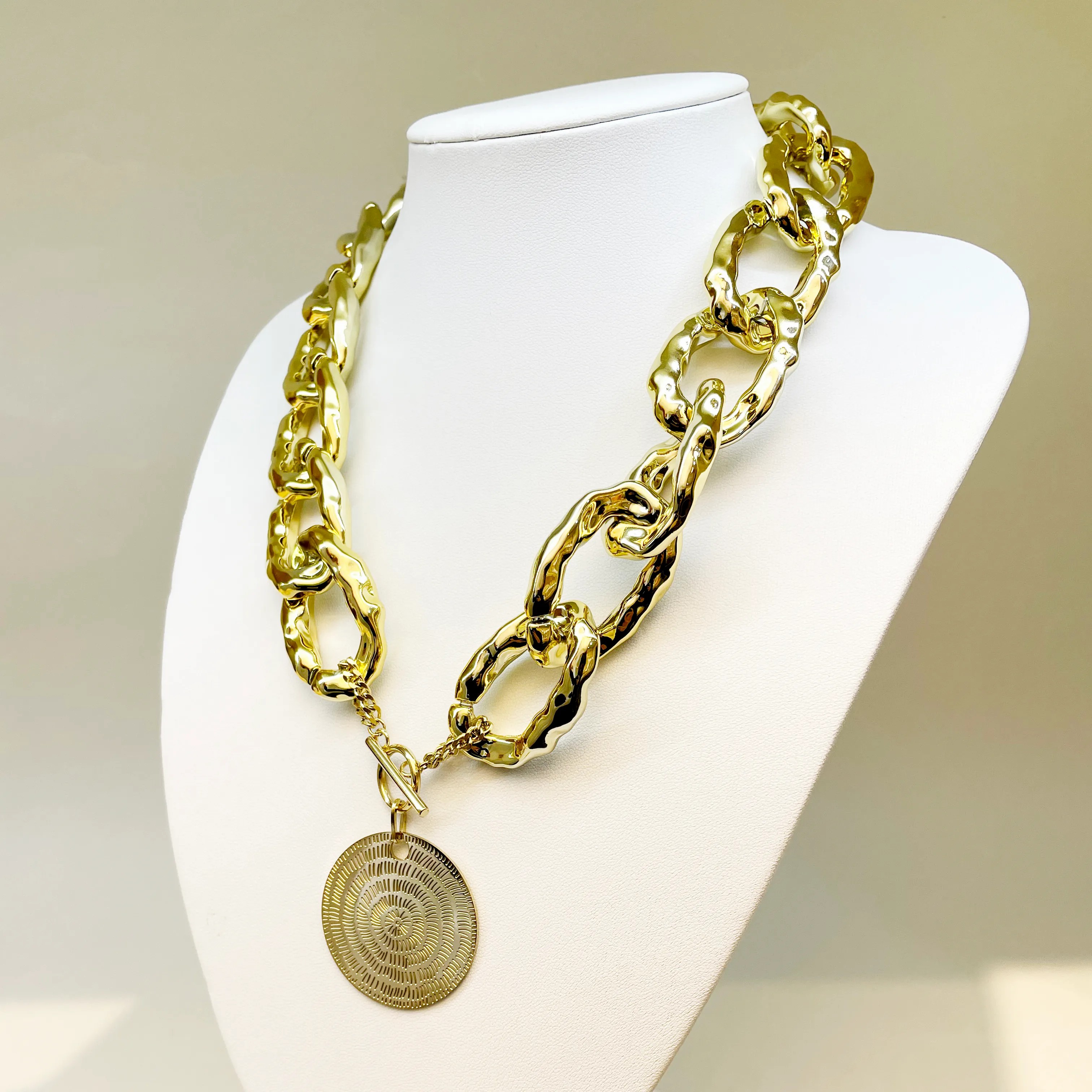 Retro Punk Modern Style Round Stainless Steel Polishing Plating Gold Plated Pendant Necklace_colorza_1
