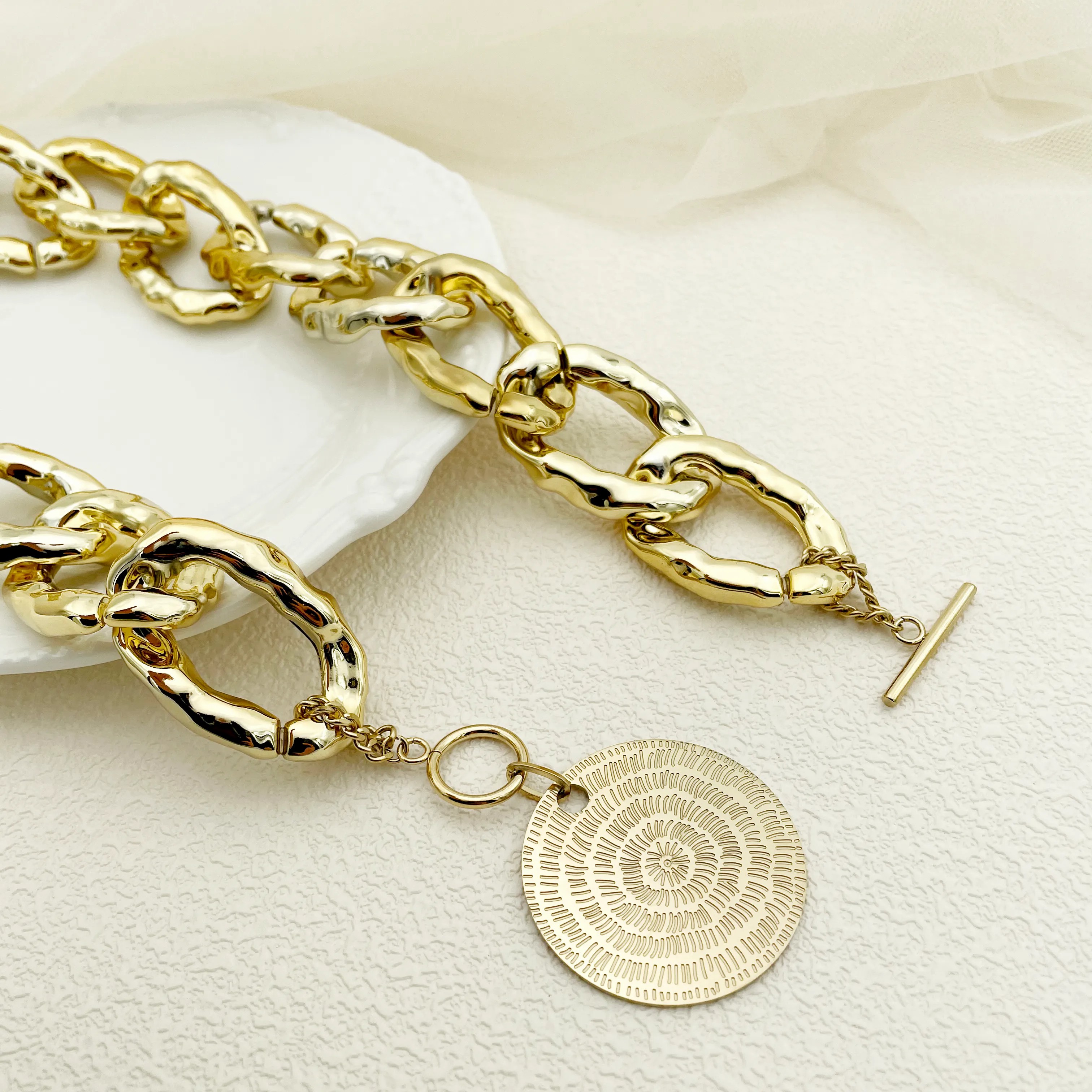 Retro Punk Modern Style Round Stainless Steel Polishing Plating Gold Plated Pendant Necklace_colorza_2