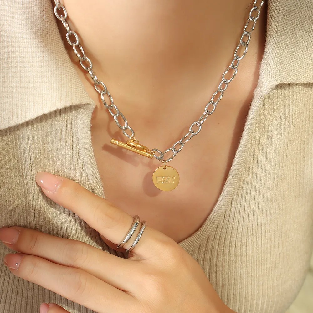 Hip-Hop Rock Round Titanium Steel Plating 18K Gold Plated Pendant Necklace_colorza_1