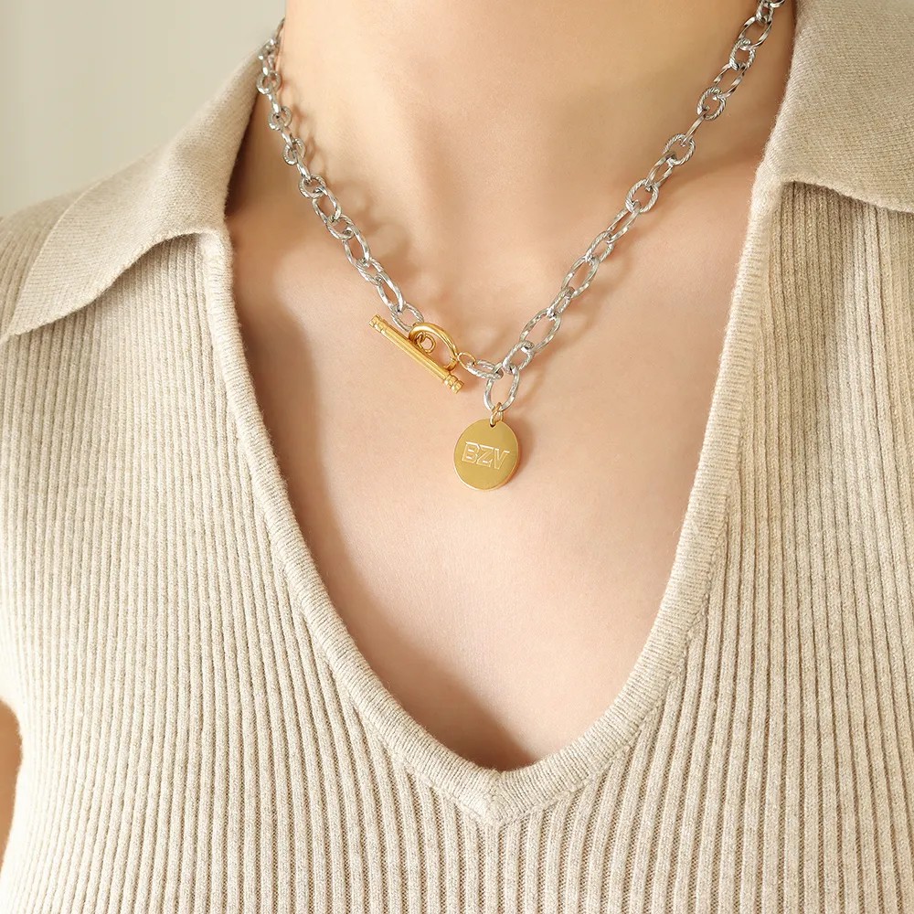Hip-Hop Rock Round Titanium Steel Plating 18K Gold Plated Pendant Necklace_colorza_2