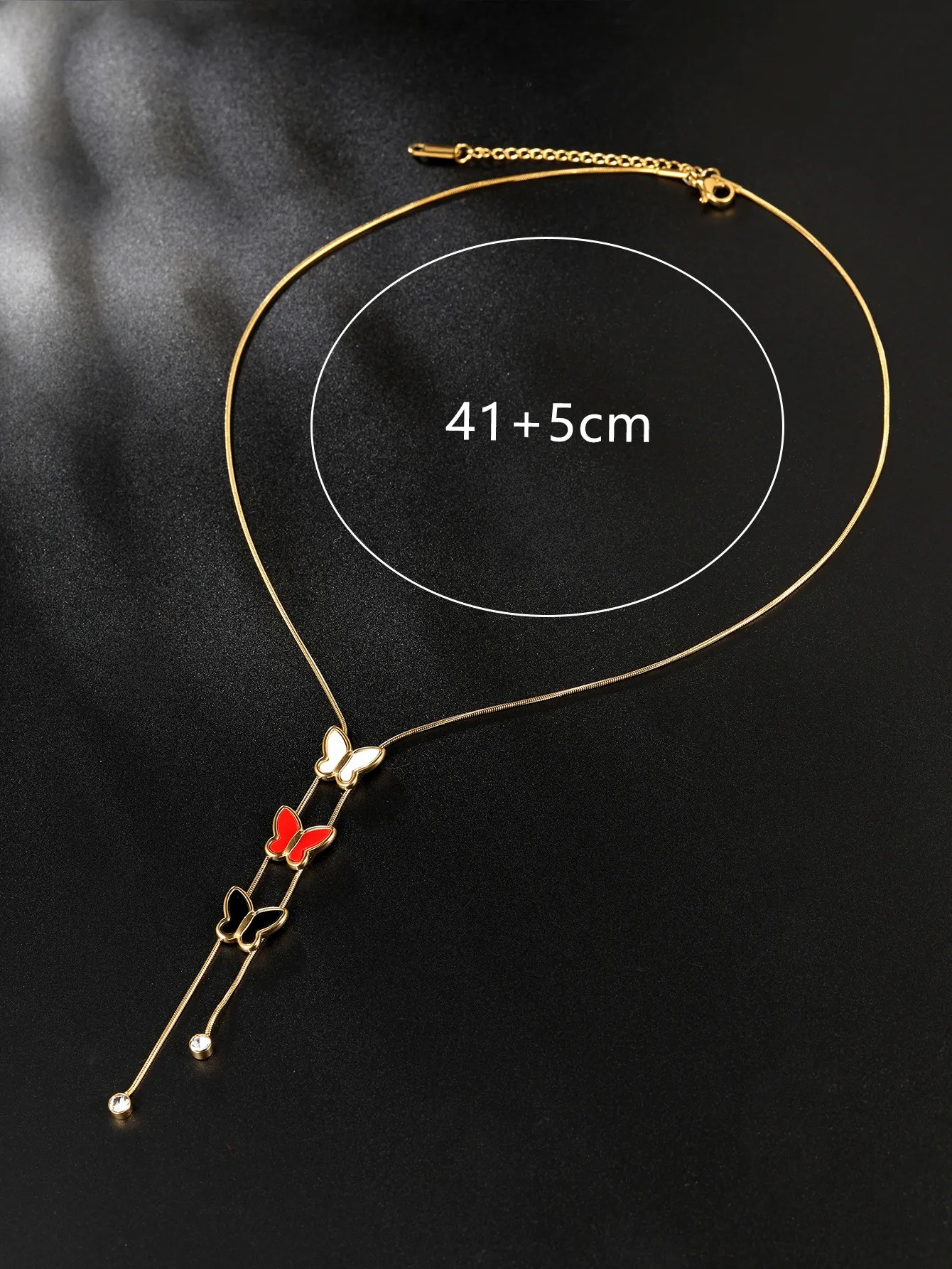 Elegant Butterfly Stainless Steel Inlay Rhinestones 18K Gold Plated Long Necklace_colorza_5