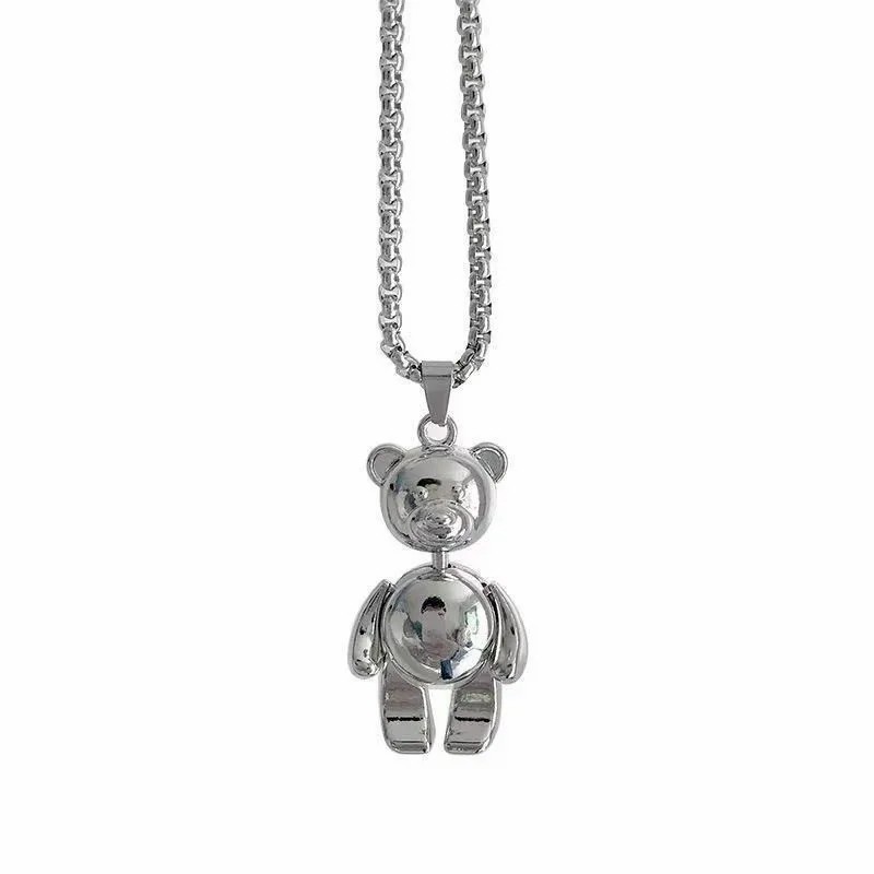 Casual Hip-Hop Punk Letter Star Bear Titanium Steel Plating Inlay Acrylic Artificial Pearls Rhinestones Silver Plated Necklace_colorza_2